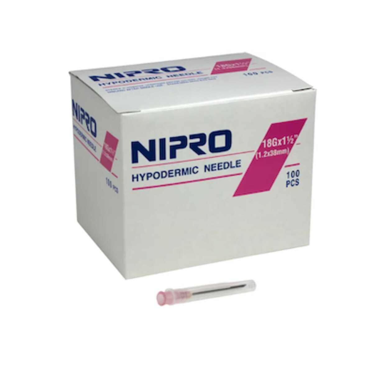 Nipro Hypodermic Needle, 18 G x 1-1/2 in, 100 Needles/Pack